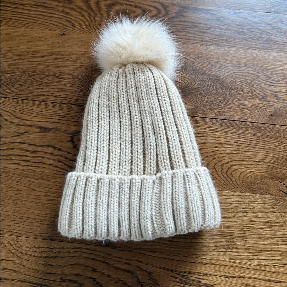 Cozy Cream Knit Fleece lined Pom-Pom Beanie
